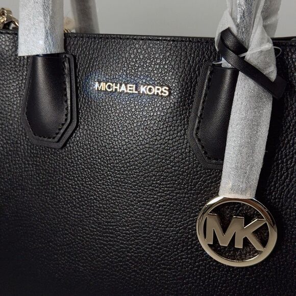 Michael Kors MK Medium Mercer Messenger Crossbody Leather Bag In Black Gold $448 - Picture 5 of 15
